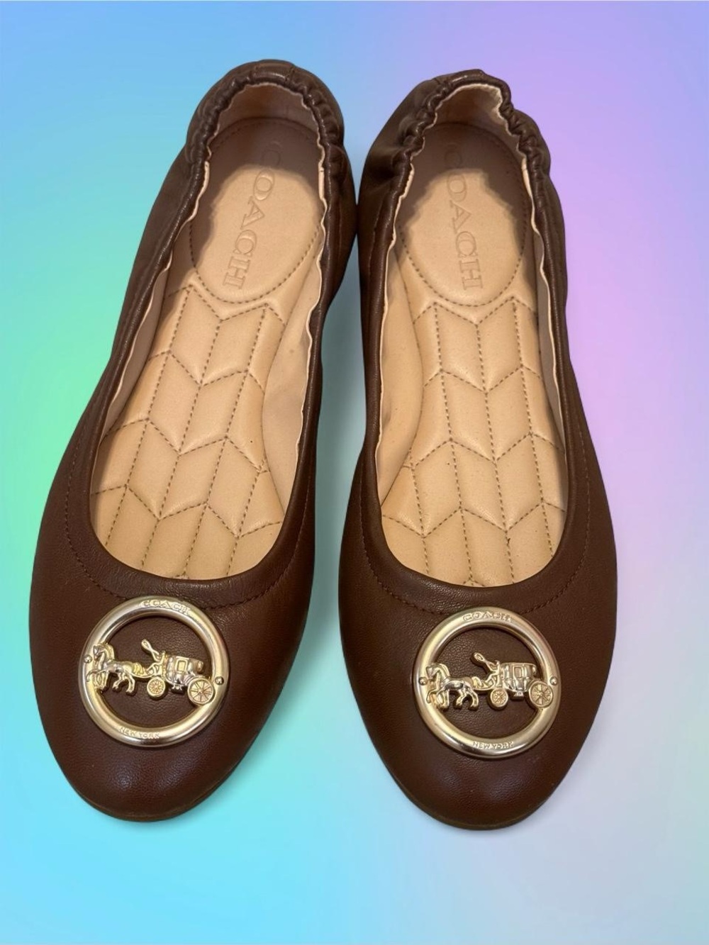 Brown Leather Coach Bailey Ballet Flats
